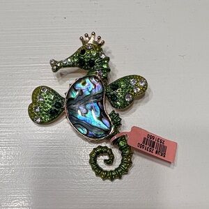NWT Green Seahorse Brooch with Abalone Shell